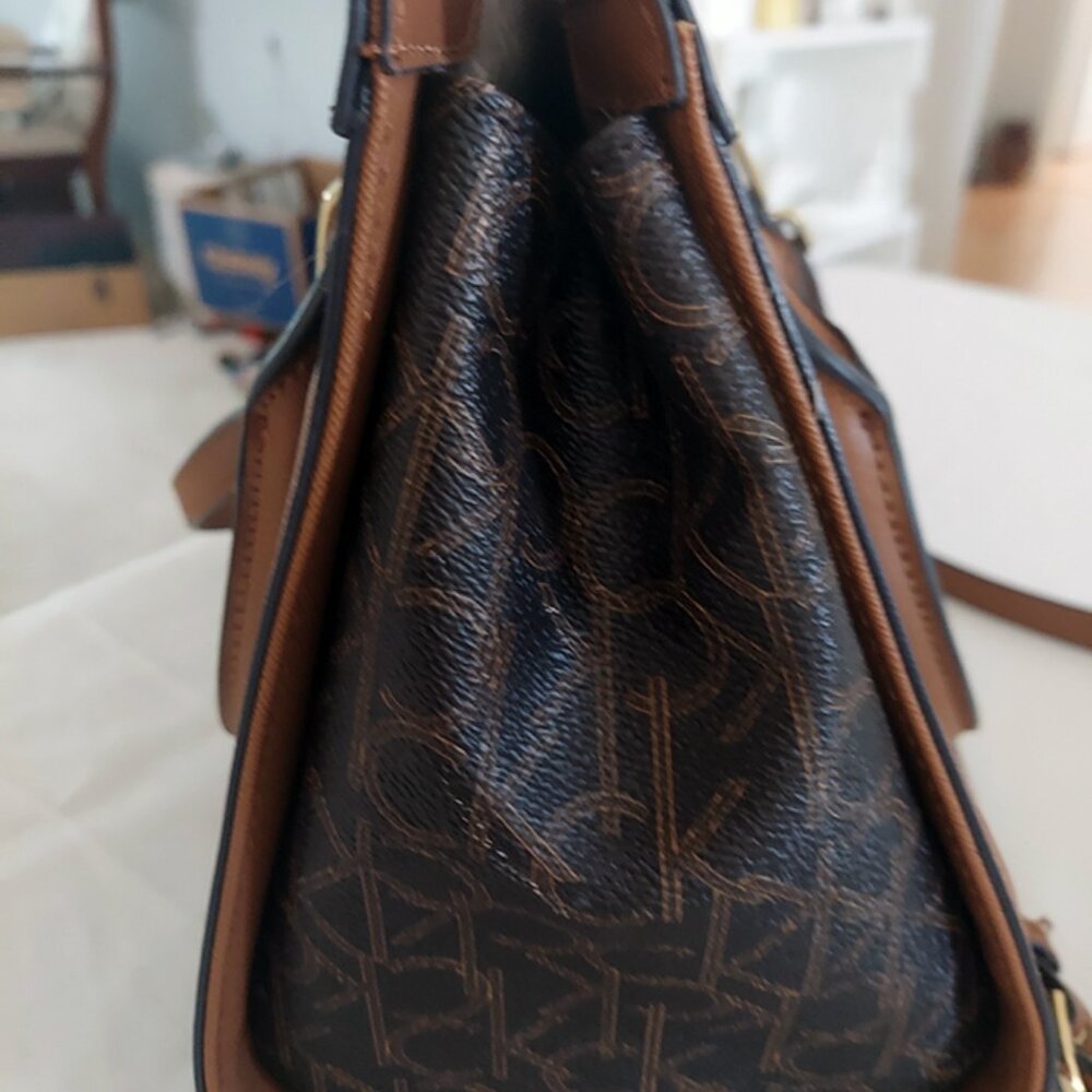 Calvin Klein Janae Orchid Logo Print Satchel in Brown - Picture 3 of 7